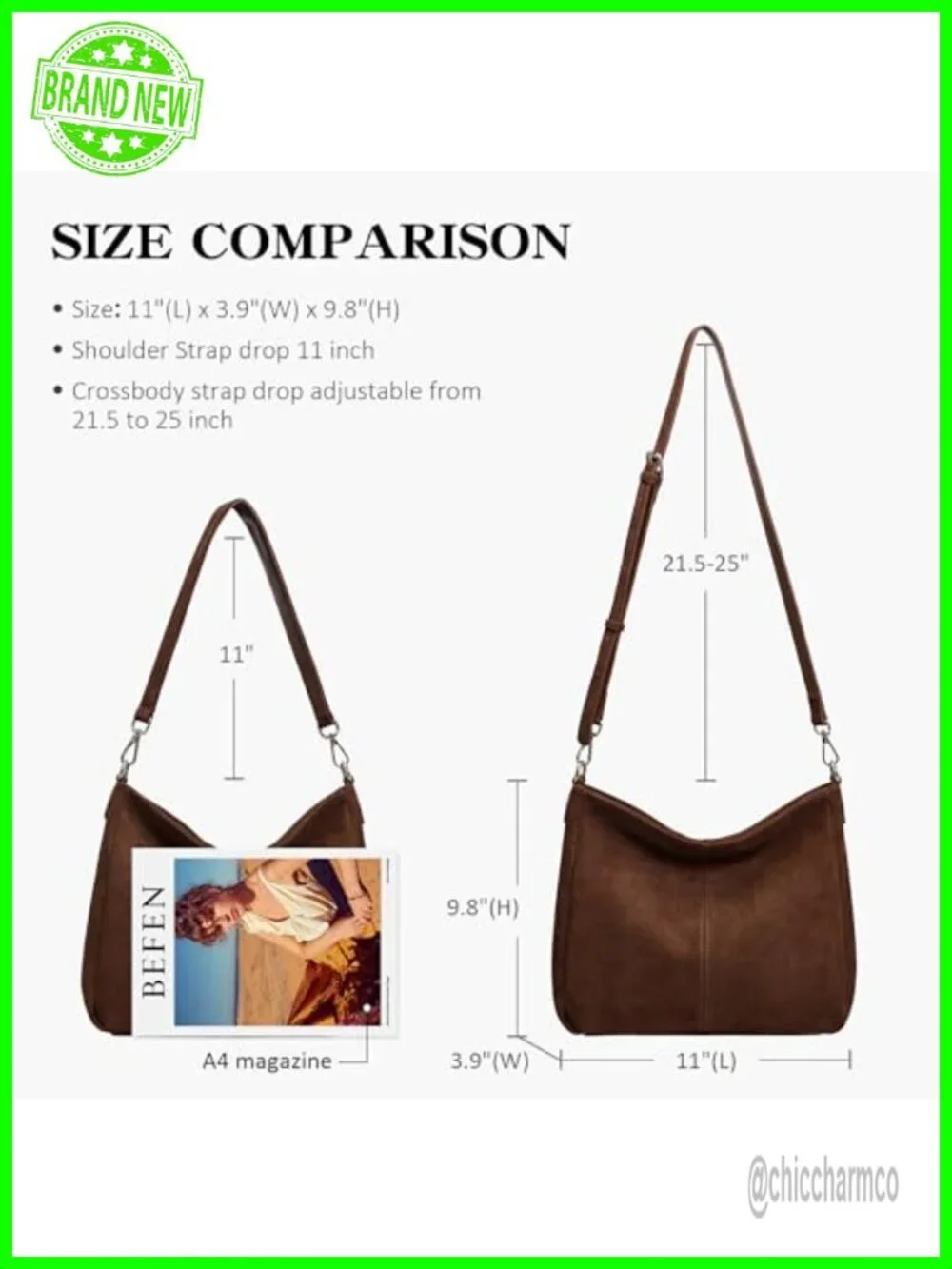 Genuine Leather Hobo Bag Crossbody Shoulder Handbag with 2 Straps